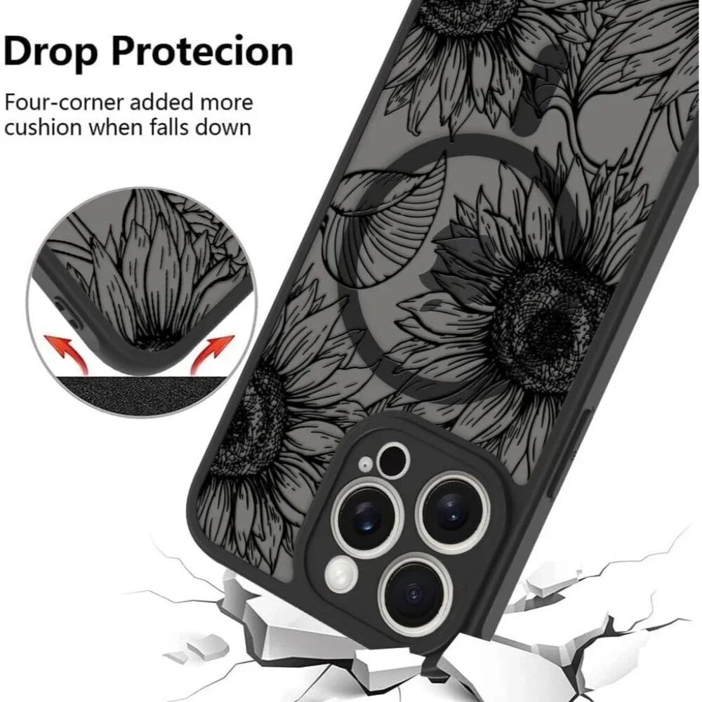 I Phone 15 Pro Max Sunflowers Case Matte Flowers Design Cover Charging